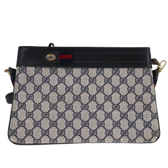 GUCCI GG Supreme Sherry Line Shoulder Bag Pvc Red Navy - Picture 2 of 16